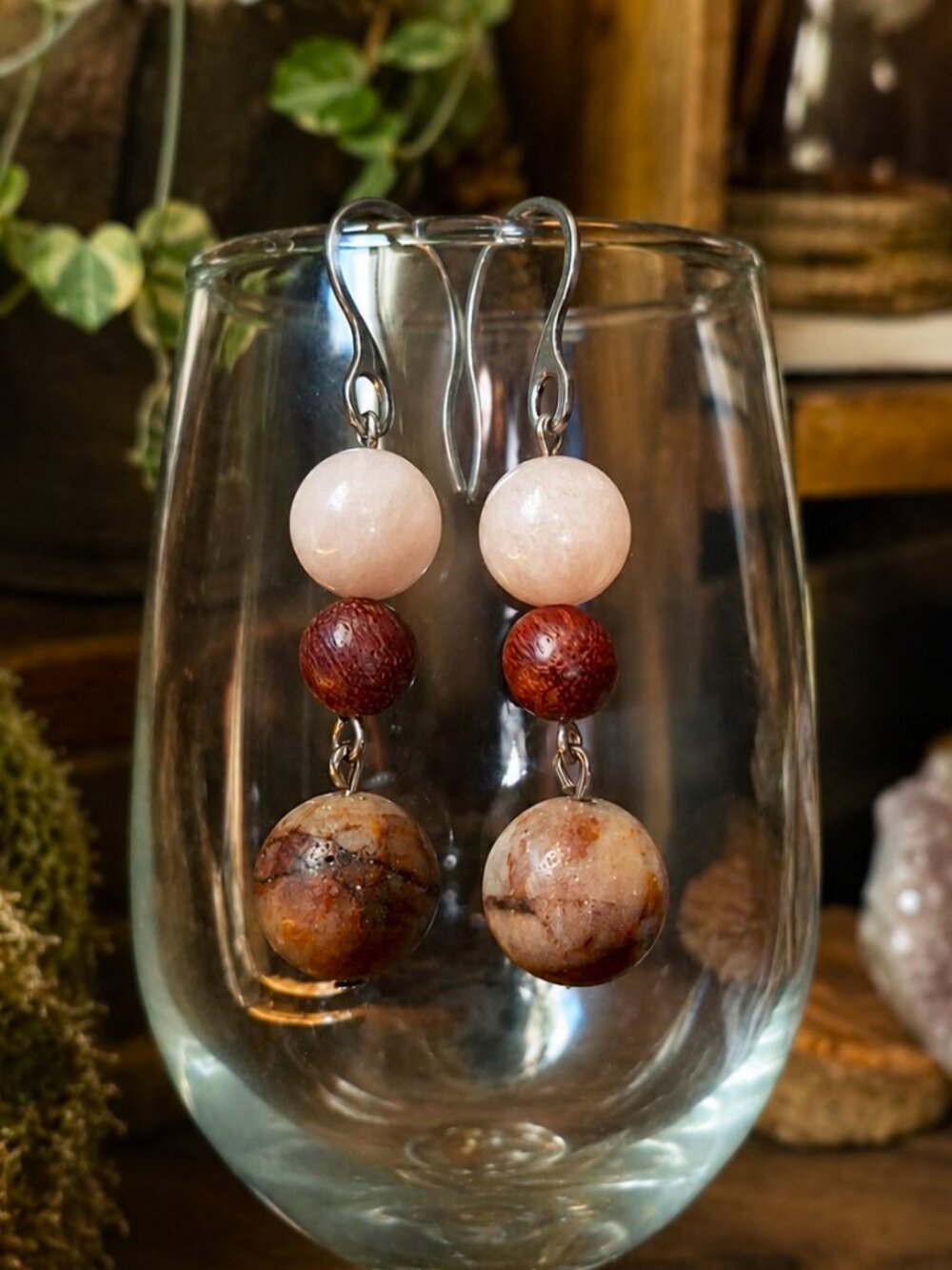 Cherry Creek Jasper & Rosewood Earrings – Boho Wood Earrings, Fairy Grunge